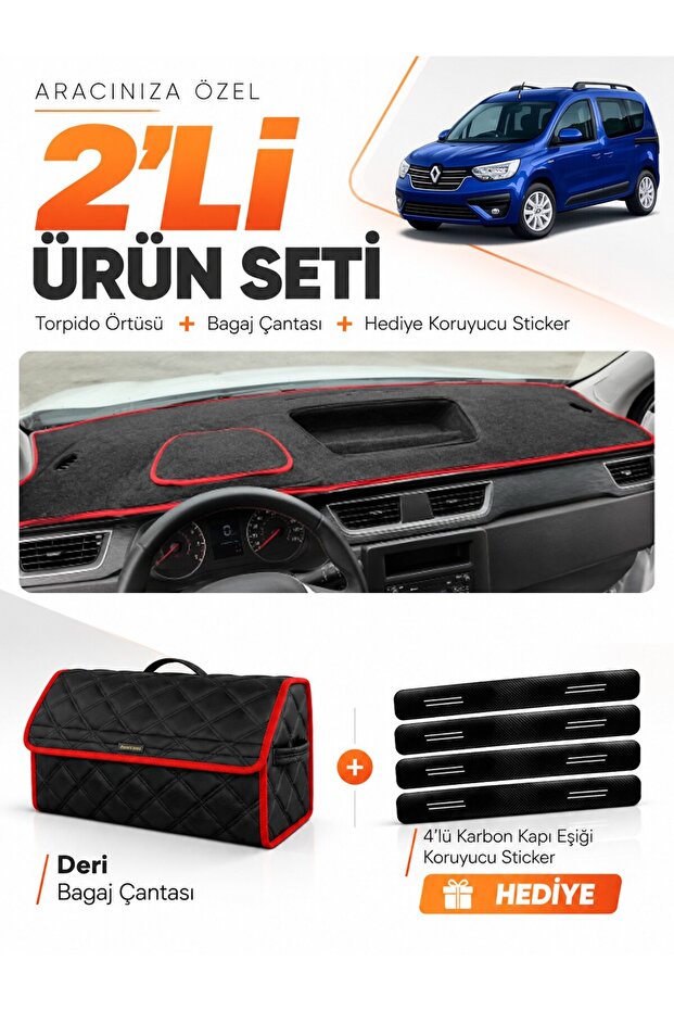 Renault Express Fully Covered (2021-2024) Compatible Glove Box Cover + Leather Luggage Bag Set - Re021
