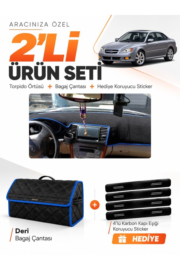 Subaru Legacy (2003-2009) Compatible Glove Box Cover + Leather Trunk Bag + Sticker Set - Su005