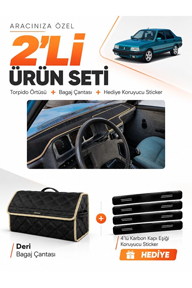 Tofaş Şahi̇n Doğan Kartal Kapakli (1981-2002) Compatible Torpedo Cover + Leather Trunk Bag Set - Tf003