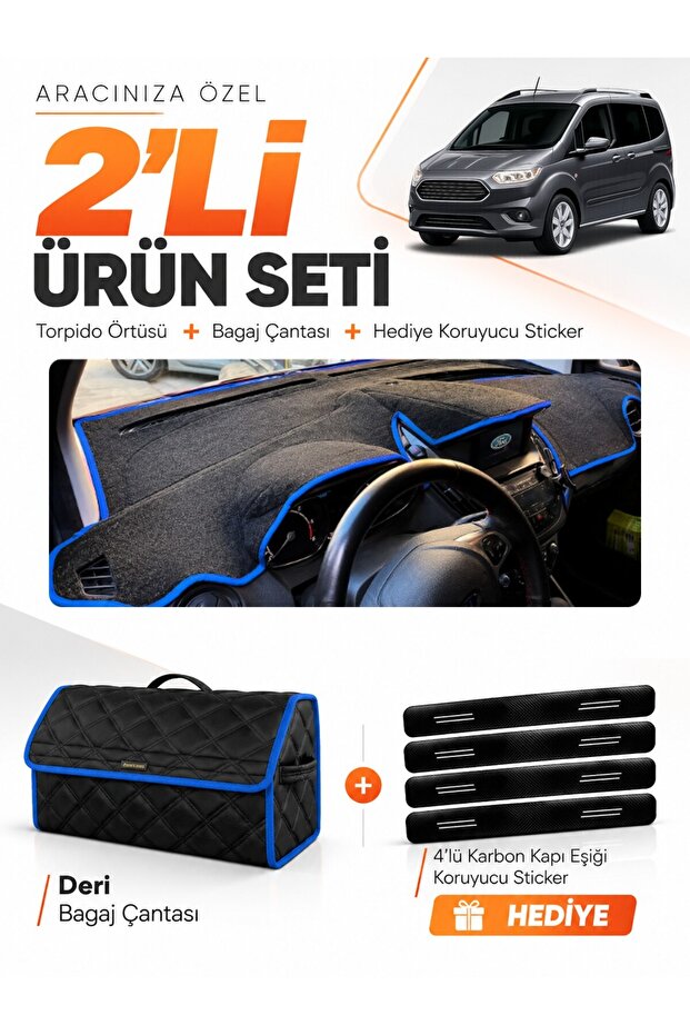 Ford Courier (2020-2023) Compatible Torpedo Cover with Screen + Leather Luggage Bag + Sticker Set - Fo005