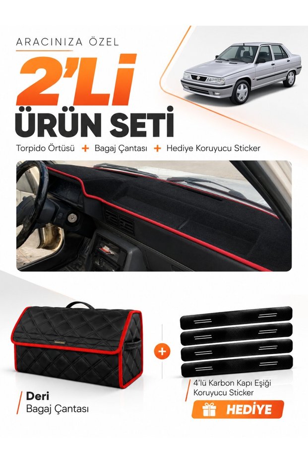 Renault 9 Broadway (1985-2000) Compatible Glove Box Cover + Leather Trunk Bag + Sticker Set - Re003