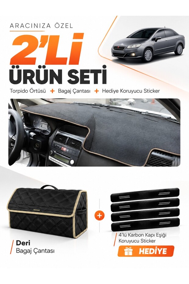Glove Box Cover + Leather Luggage Bag + Sticker Set Fiat Linea (2007-2015) Compatible - Fi015