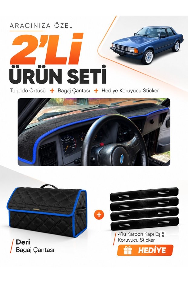 Glove Box Cover + Leather Luggage Bag + Sticker Set Ford Taunus (1985-1994) Compatible - Fo035