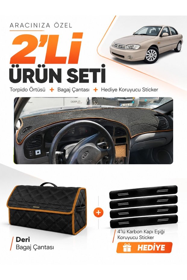 Glove Box Cover + Leather Trunk Bag + Sticker Set Kia Sephia (1998-2004) Compatible - Ki016