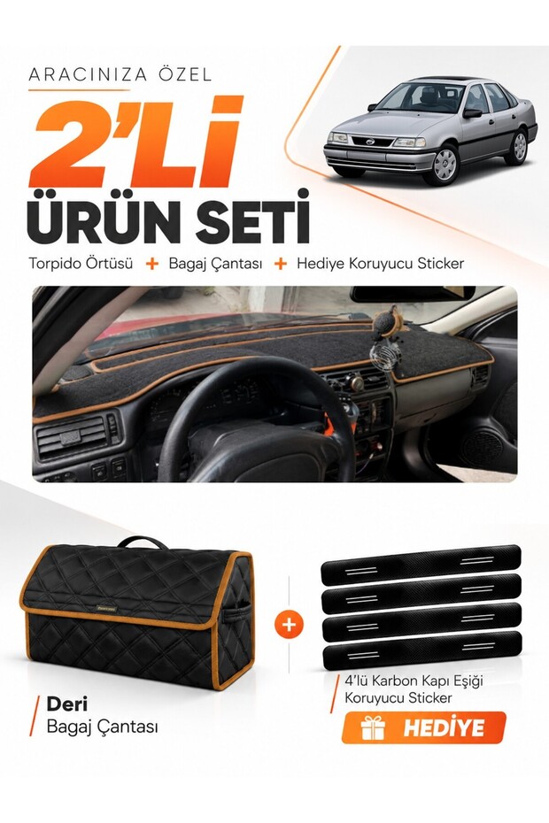 Opel Vectra a (1988-1995) Compatible Dashboard Cover + Leather Trunk Bag + Sticker Set - Op014
