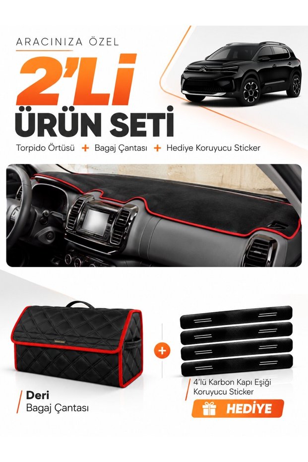 Citroen C5 Ai̇rcross (2018-2026) Compatible Torpedo Cover + Leather Luggage Bag + Sticker Set - Ci014