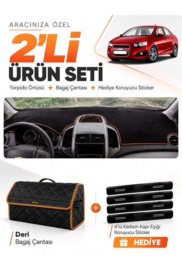 Chevrolet Aveo T300 (2011-2015) Compatible Dashboard Cover + Leather Trunk Bag + Sticker Set - Ch009