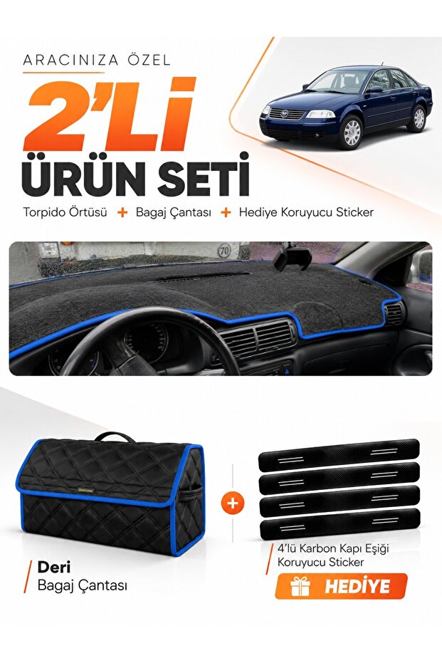Volkswagen Passat B5.5 (2000-2005) Compatible Dashboard Cover + Leather Trunk Bag + Sticker Set - Vw015
