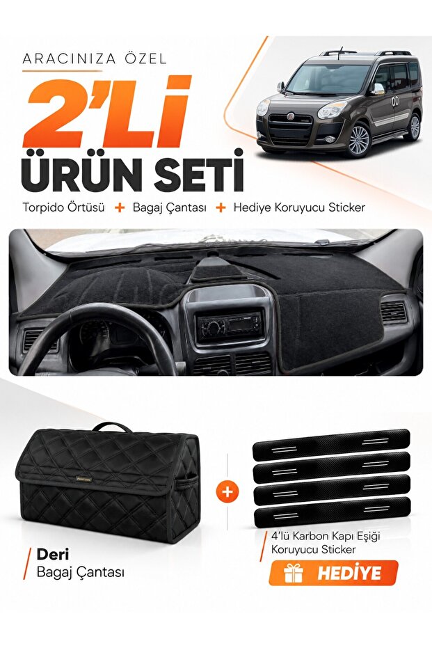 Fiat Doblo (2013-2015) Compatible with Covered Glove Box Cover + Leather Trunk Bag + Sticker Set - Fi007