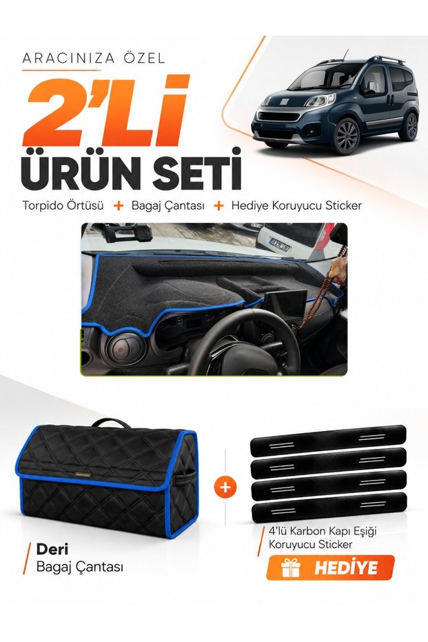 Glove Box Cover + Leather Trunk Bag Set Compatible with Fiat Fiorino Fully Closed (2007-2026) - Fi024