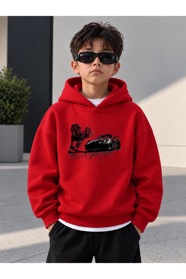 Sweatshirt (Hooded) Boys' 3 Thread Raster Printed Winter Hoodie