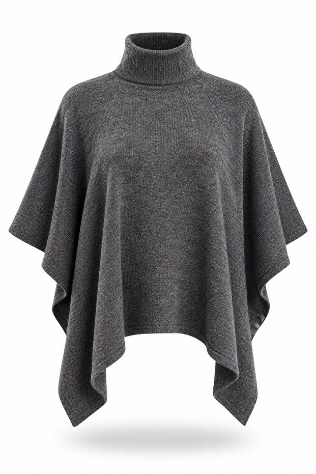 Anthracite Asymmetrical Cut Poncho Sweater