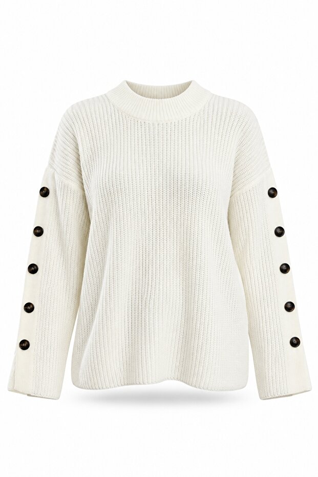 Ecru Buttoned Sleeve Sweater