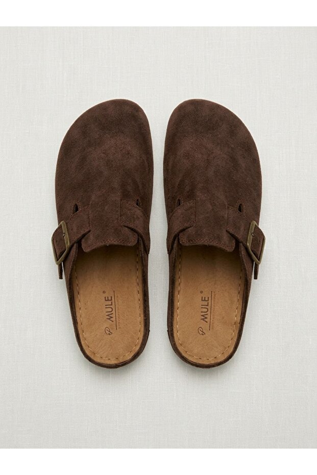 Brown Women's Suede Closed-Front Sabo Slippers