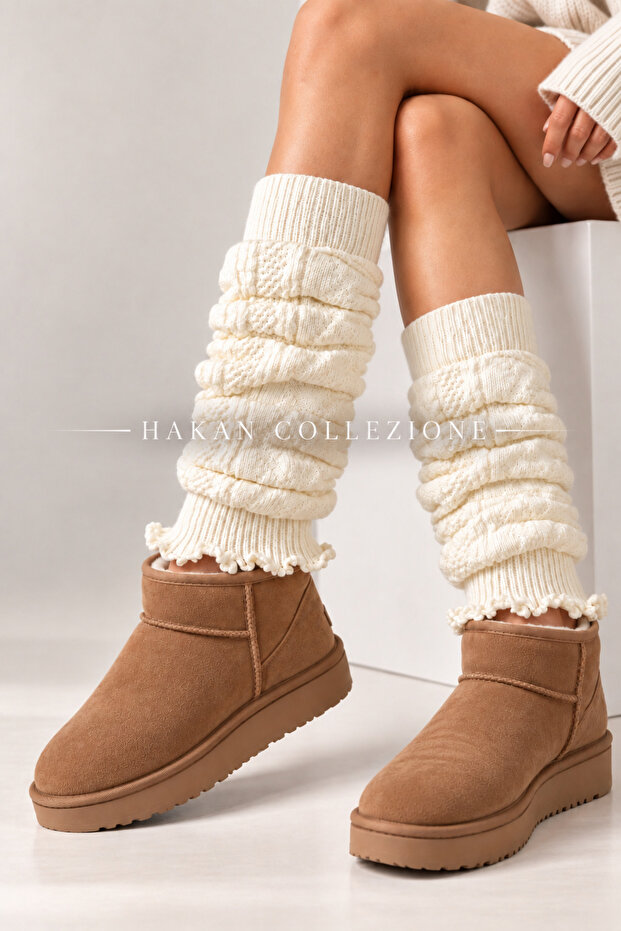 White 100% Acrylic Knitwear Knitted Leg Warmer Foot Warmer Long Gaiter Boot Socks
