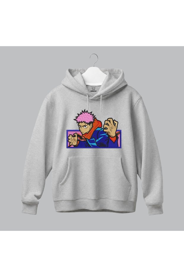 Yuji Itadori Jujutsu Kaisen Anime Embroidered Hooded Sweatshirt Unisex Hoodie