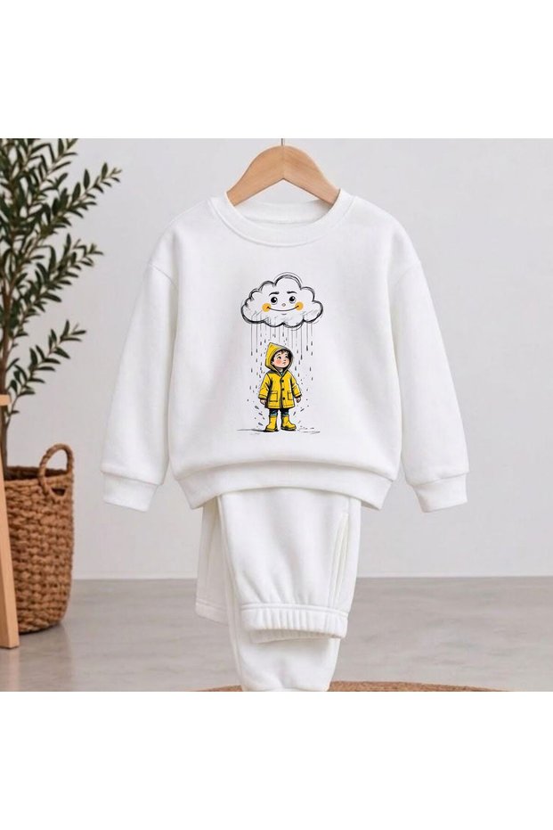 Team Sweatshirt Rain Cloud Printed Girls Boys Crew Neck