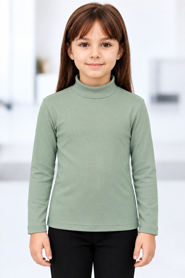 Girls Boys Ribbed Turtleneck Long Sleeve Basic Top 4-8 Years