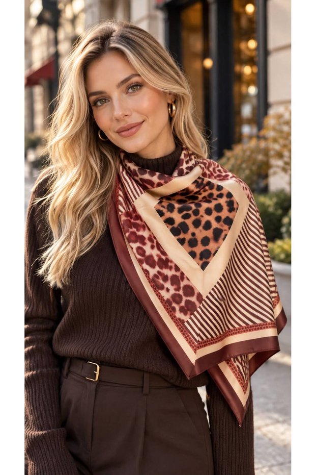 Flr27-35 Burgundy Patterned Women's Scarf 65X65 cm