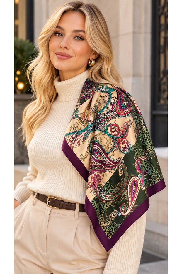 Flr27-63 Purple Patterned Women's Scarf 70X70 cm