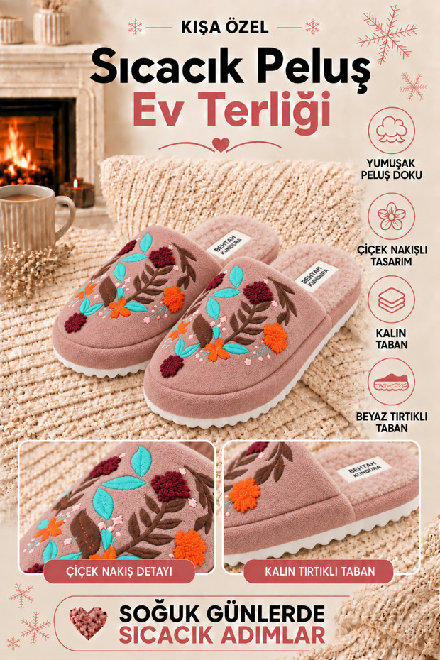 Embroidered House Slippers No Sound Lightweight Sole Slippers