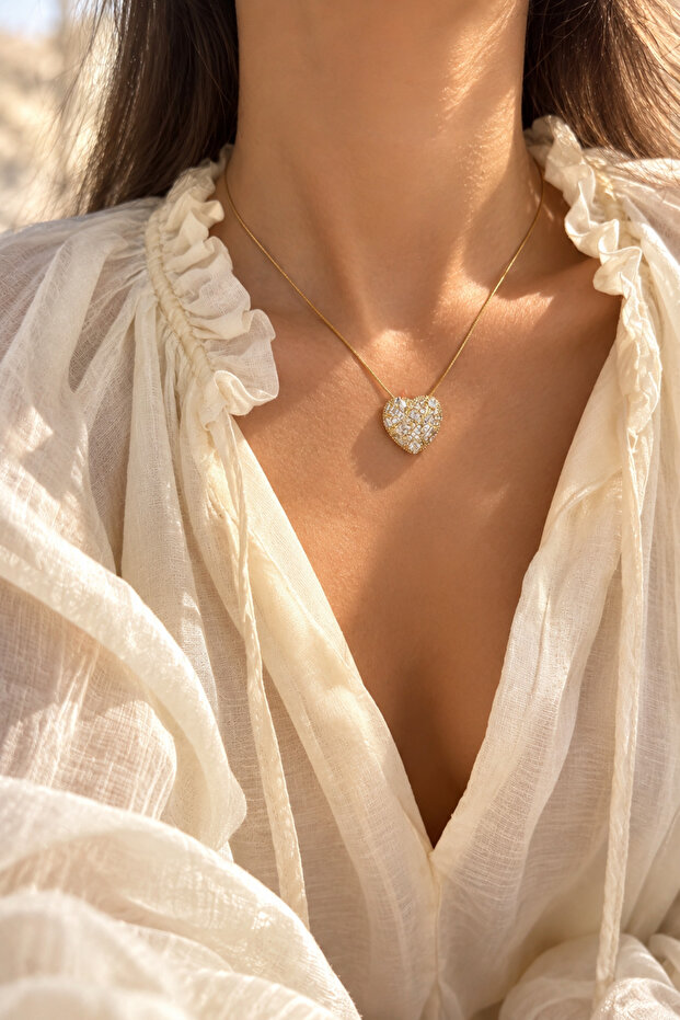 Steel Stone Heart Necklace