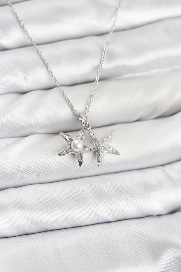 316L Steel Chain Silver Color Sea Star Model Zircon Stone Women's Necklace
