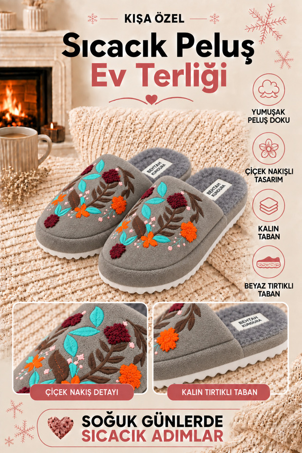 Embroidered House Slippers No Sound Lightweight Sole Slippers