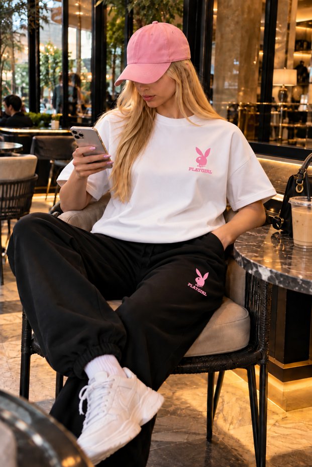 Playgirl/Playboy Printed Cotton Oversize T-Shirt Tracksuit Premium Set
