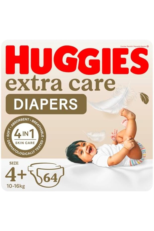 Extra Care Baby Diapers, Size 4+ (10-16 kg), Jumbo Pack, 64 Diapers