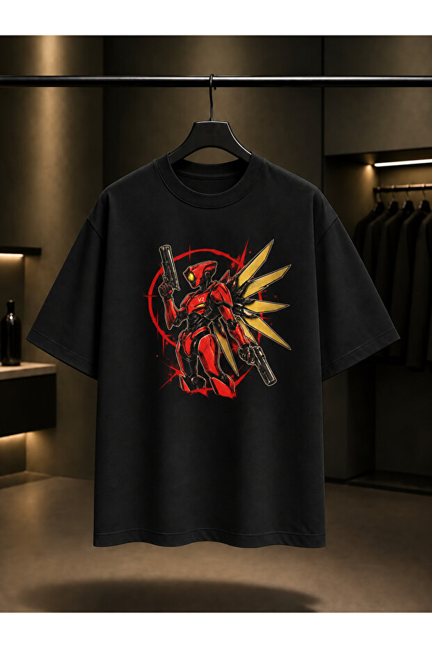 Ultrakill V2 Red Mirror Printed Unisex 100% Cotton Black T-Shirt