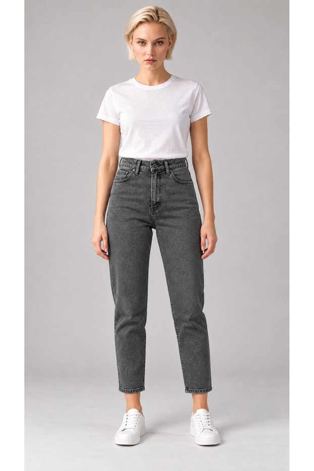 Snow Gray Women's High Waist Lycra Stretchy Mom Jean Pants As12