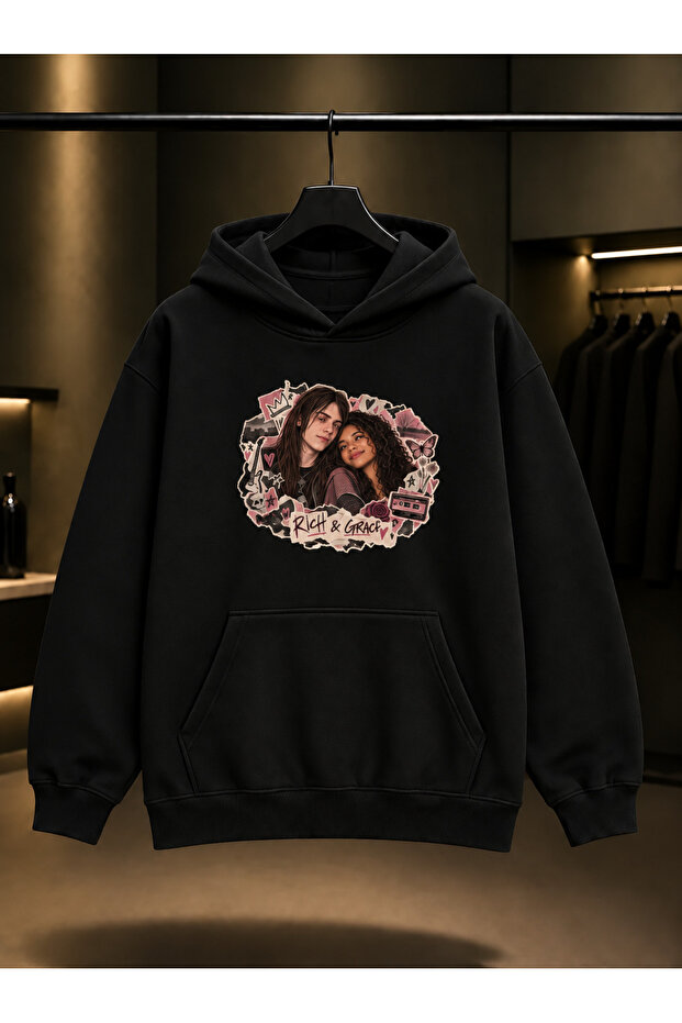 Skins Rich & Grace — Collage Printed Unisex 100% Cotton Black Hooded Sweatshirt