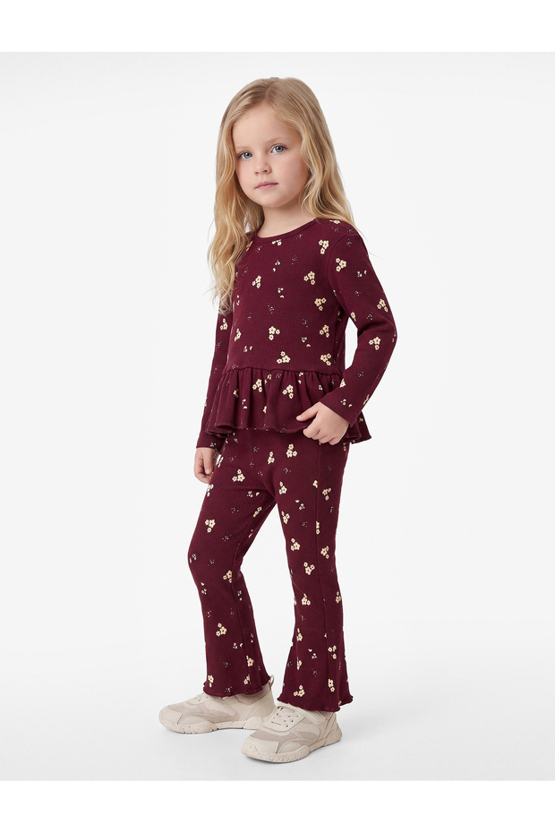 Camisole Crew Neck Long Sleeve Floral Patterned Cotton Set of 2
