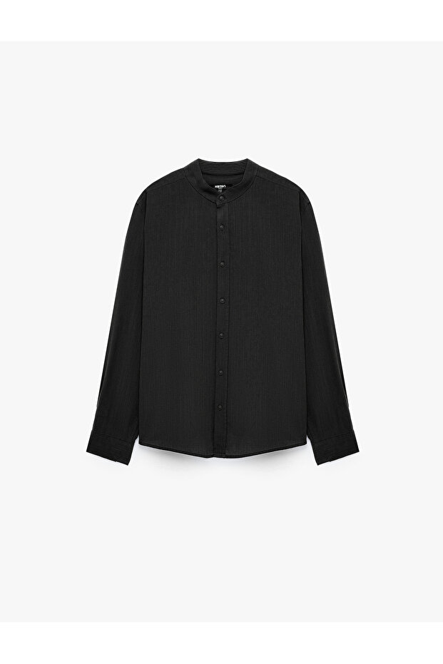 Regular Fit Cotton Buttoned Court Collar Long Sleeve Shirt