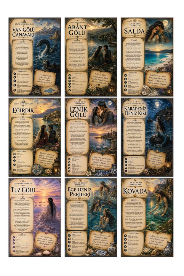 Lake and Sea Legends Themed Card Set (10X15 cm 9 Pieces)