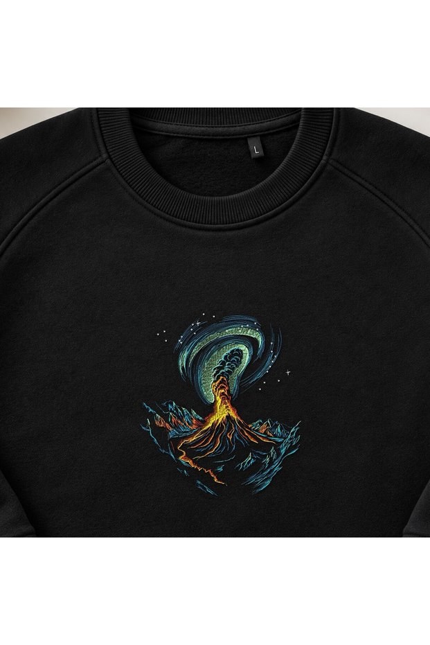 Neon Cosmic Volcano Eruption Embroidered Crew Neck Sweatshirt Unisex