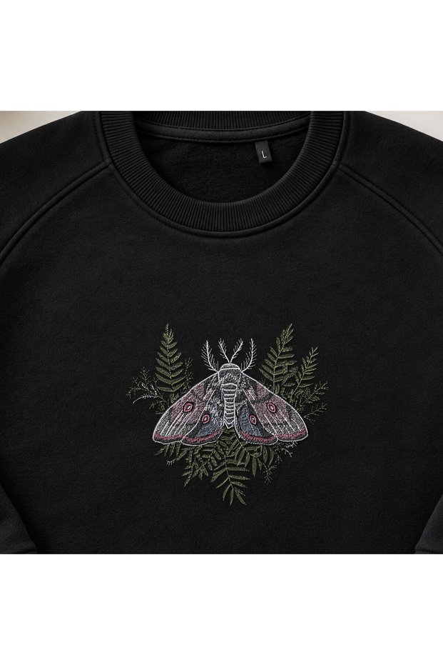 Botanical Moth Embroidered Crew Neck Sweatshirt Unisex