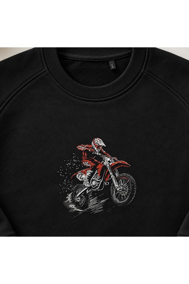 Motocross Jumping Biker Embroidered Crew Neck Sweatshirt Unisex