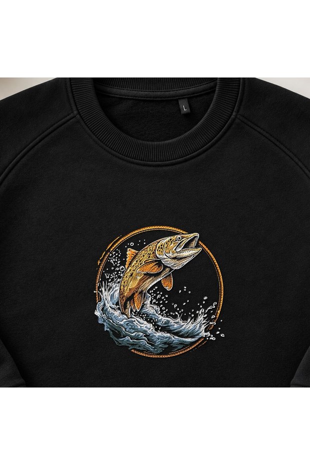 Splashing Trout Embroidered Crew Neck Sweatshirt Unisex