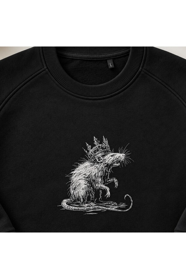 Crowned Gothic Rat Embroidered Crew Neck Sweatshirt Unisex