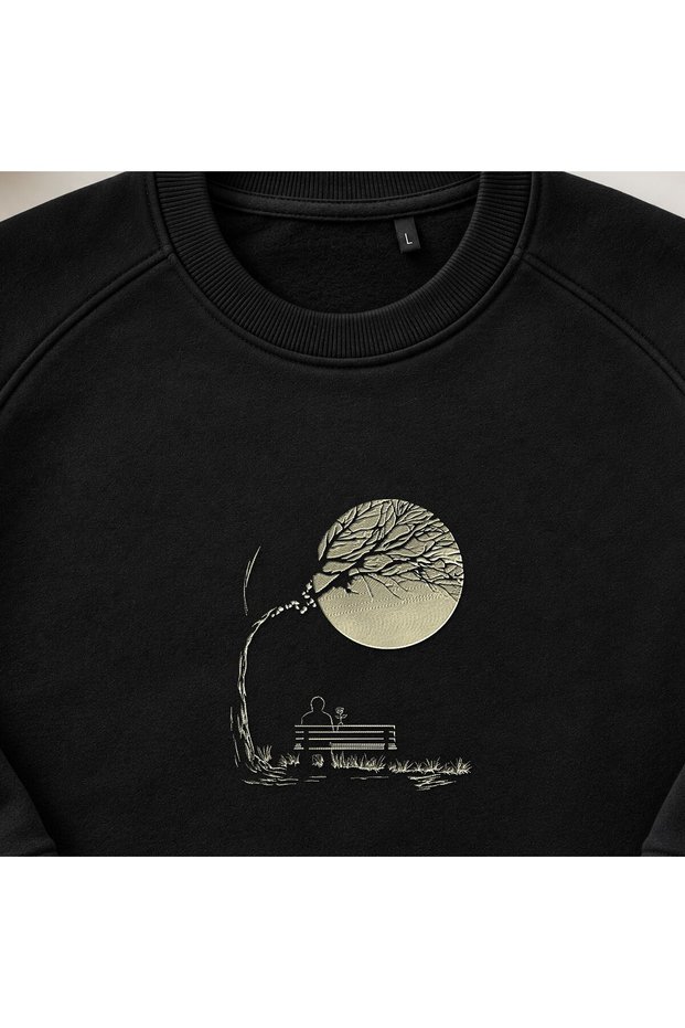 Man Alone in Moonlight Embroidered Crew Neck Sweatshirt Unisex