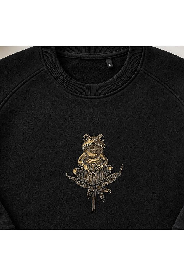 Botanical Frog Embroidered on a Flower Crew Neck Sweatshirt Unisex