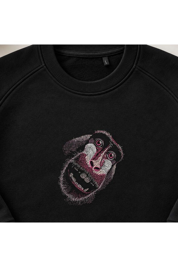 Funny Baboon Face Embroidered Crew Neck Sweatshirt Unisex