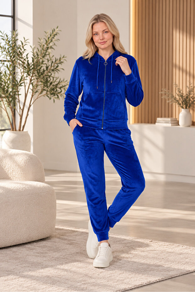 Mavi Exclusive Velvet Hooded Zipper Pajama Set