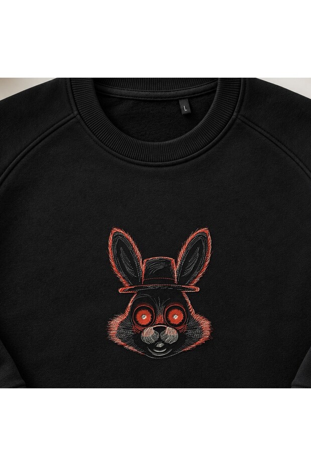 Spooky Rabbit Embroidered Crew Neck Sweatshirt Unisex