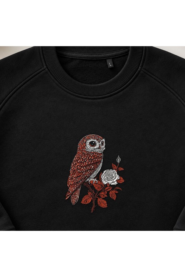 Vintage Floral Owl Embroidered Crew Neck Sweatshirt Unisex