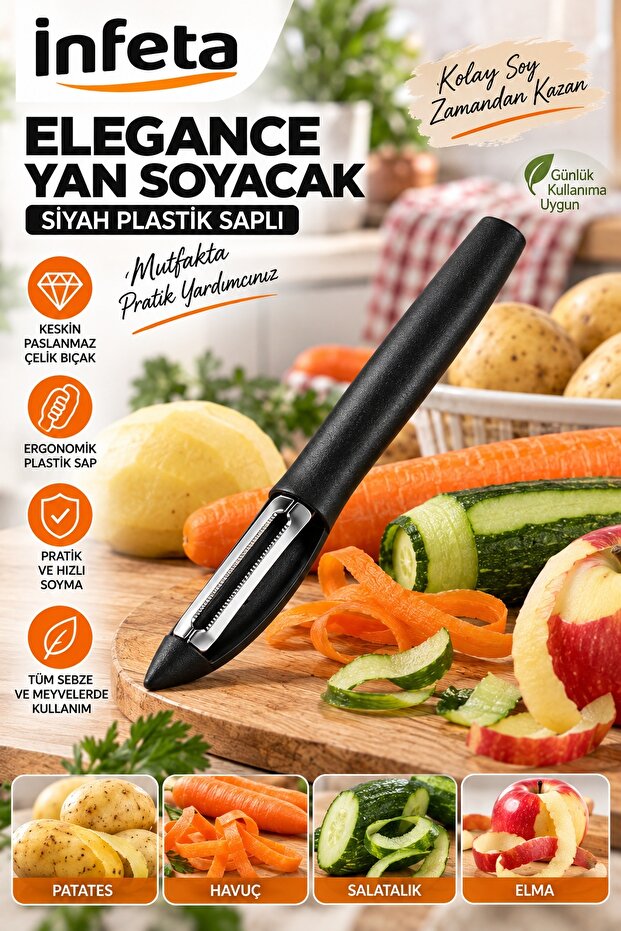 Black Side Peeler with Plastic Handle and Stainless Steel Blade for Vegetables and Fruits