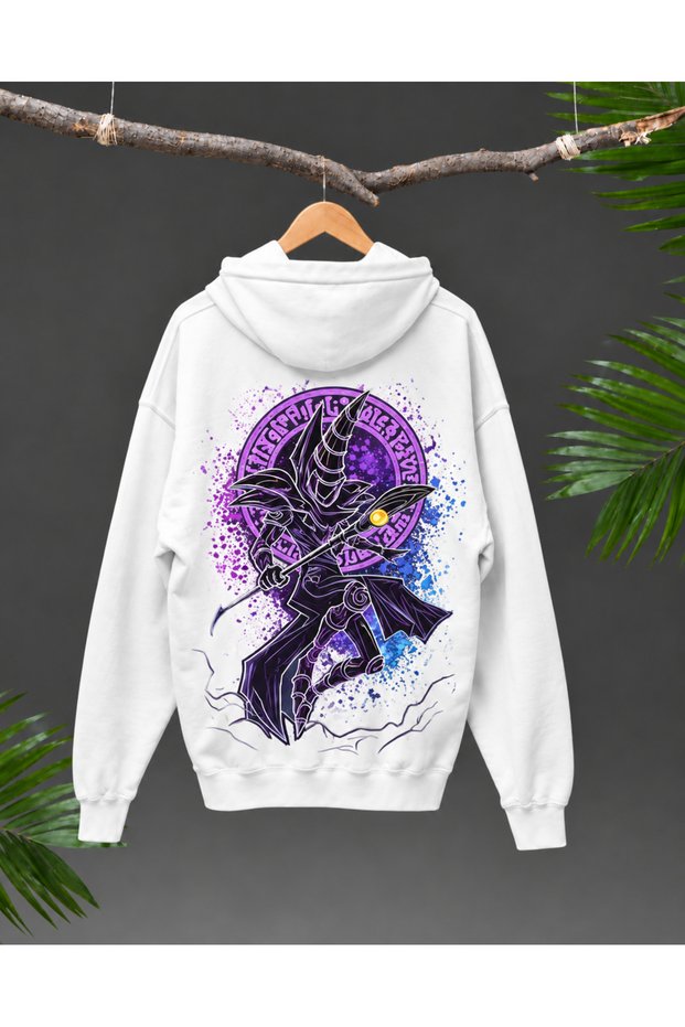 Dark Magician Anime Printed Oversize Hoodie Black White Unisex