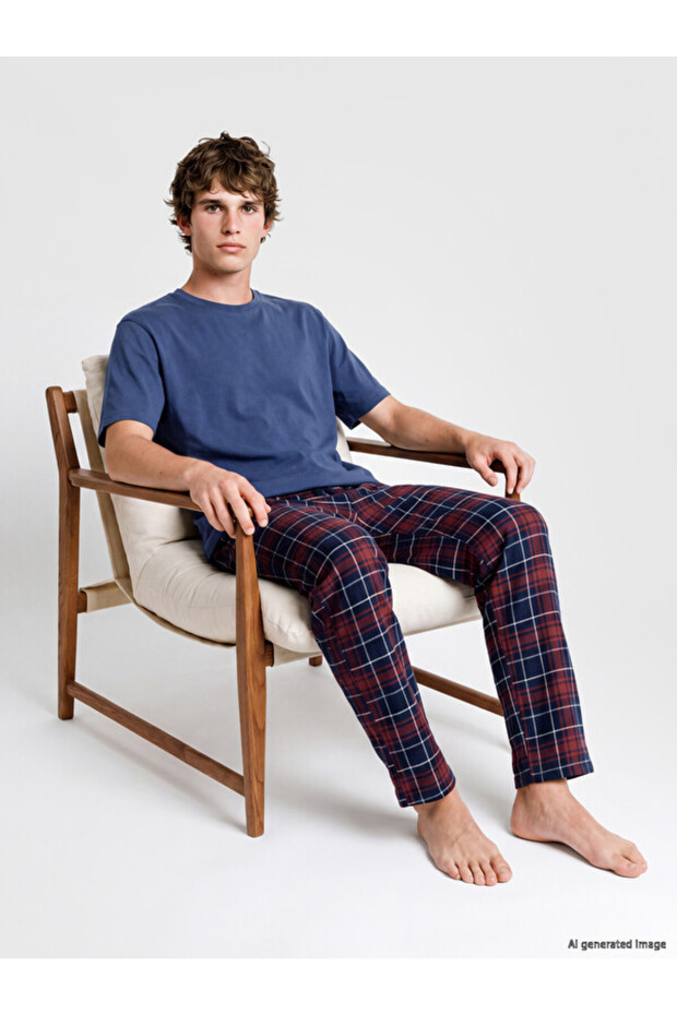 Esvab • Modern & Distinctive Standard Fit Checkered Embroidered Men's Pajama Bottoms